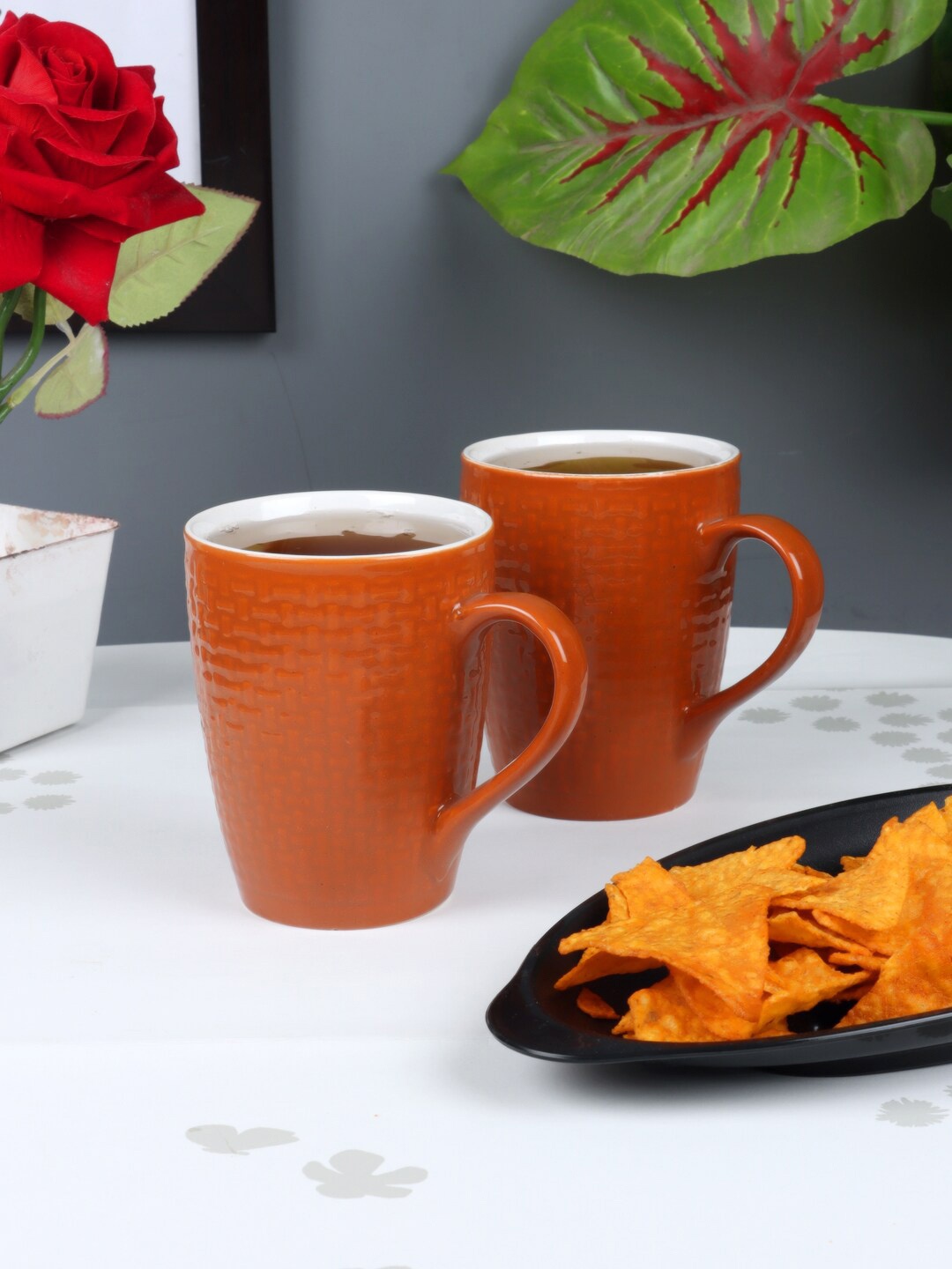 

CDI Brown & White Set of 6 Dishwasher And Microwave Safe Ceramic Glossy Mugs 250 ML Each