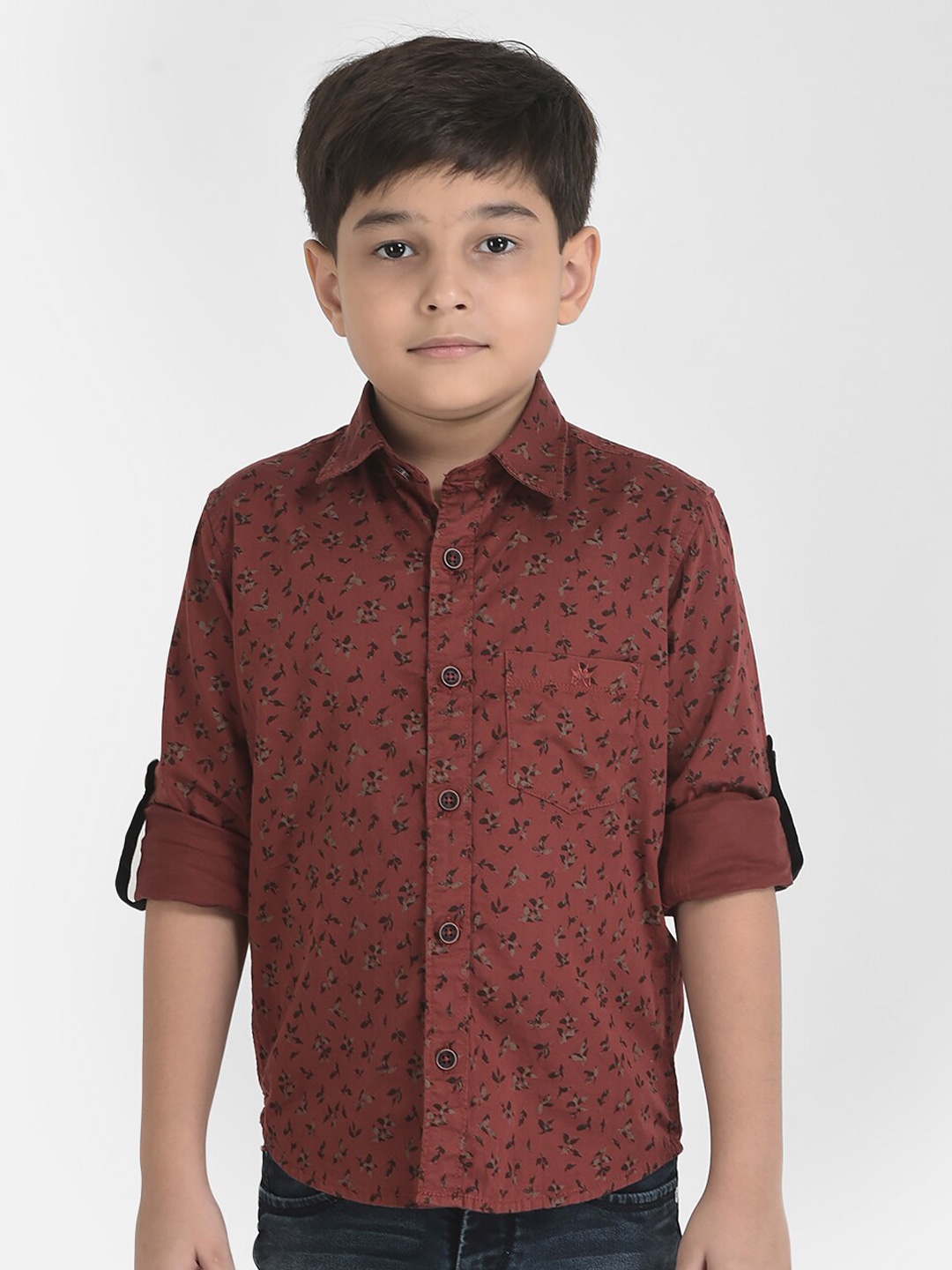 

Crimsoune Club Boys Maroon Slim Fit Floral Printed Pure Cotton Casual Shirt