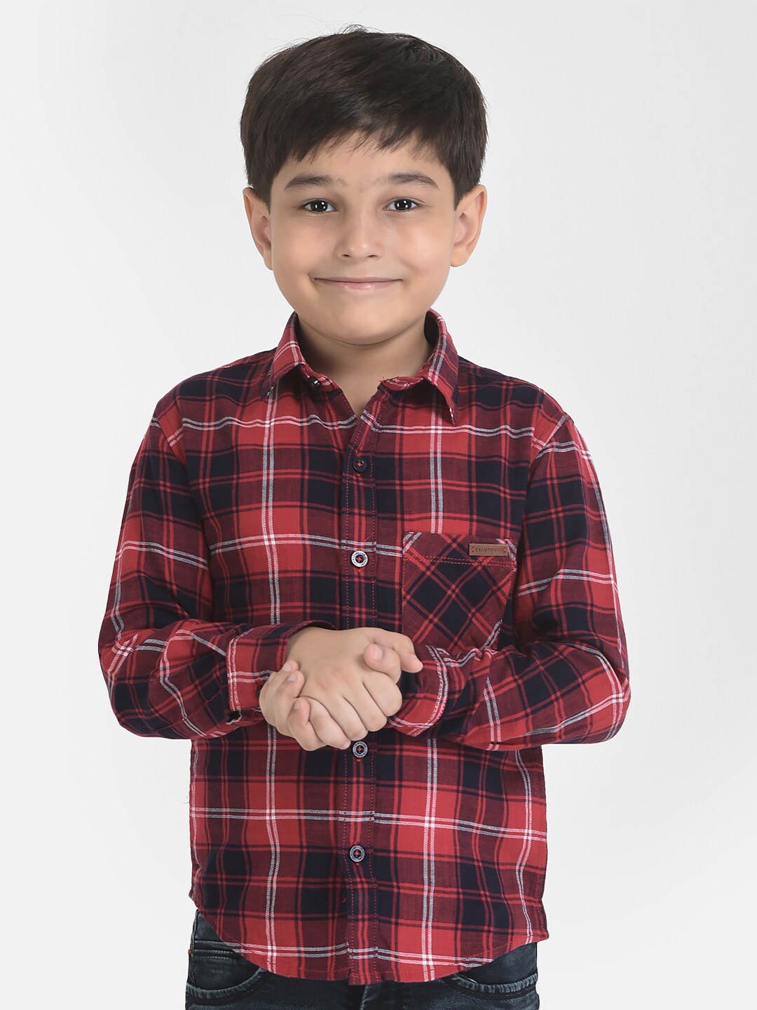 

Crimsoune Club Boys Red & Black Slim Fit Tartan Checked Pure Cotton Casual Shirt