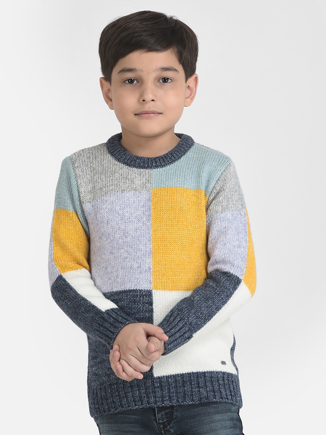 

Crimsoune Club Boys Grey & Yellow Colourblocked Pullover