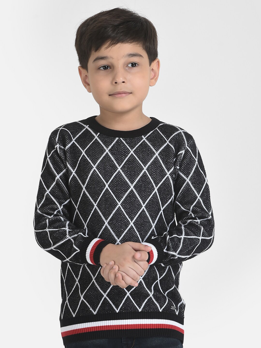 

Crimsoune Club Boys Grey & White Checked Pullover