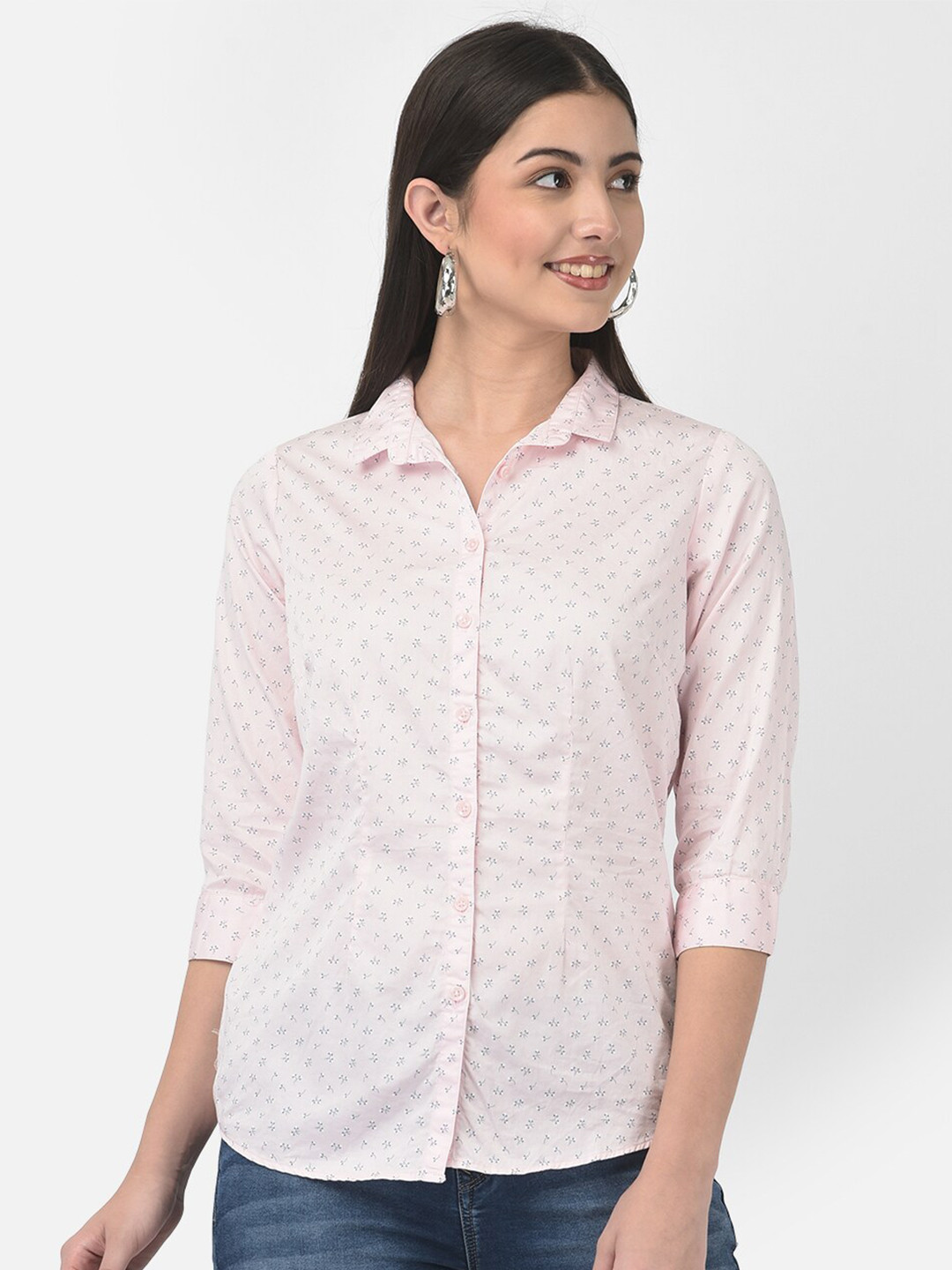

Crimsoune Club Women Slim Fit Printed Pure Cotton Casual Shirt, Pink