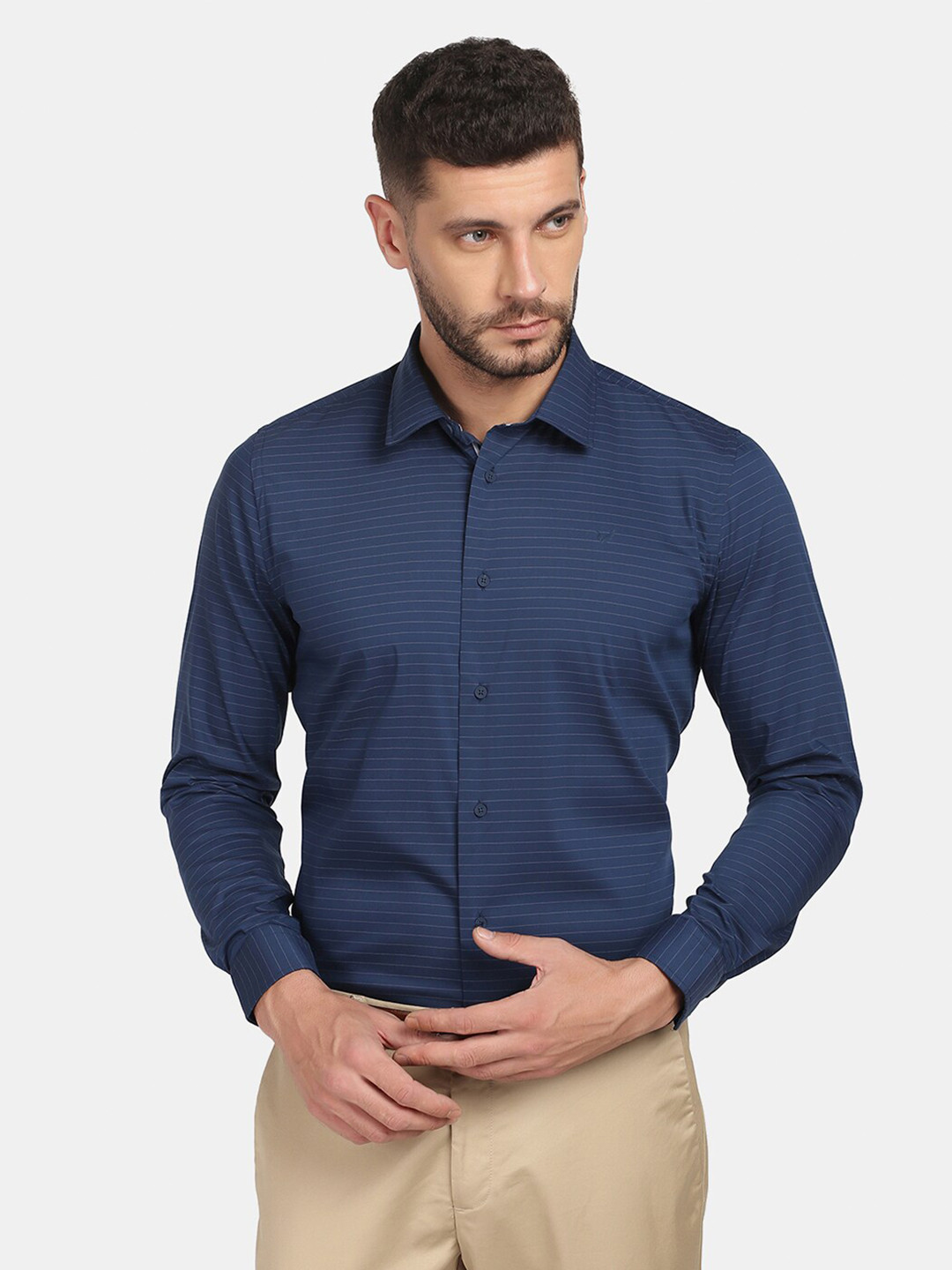 

Blackberrys TechPro Men Navy Striped Formal Shirts, Navy blue