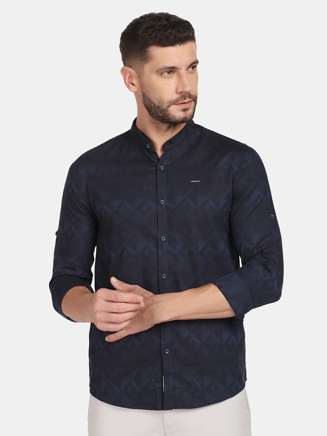 

Blackberrys Men Navy Blue Slim Fit Printed Pure Cotton Casual Shirt