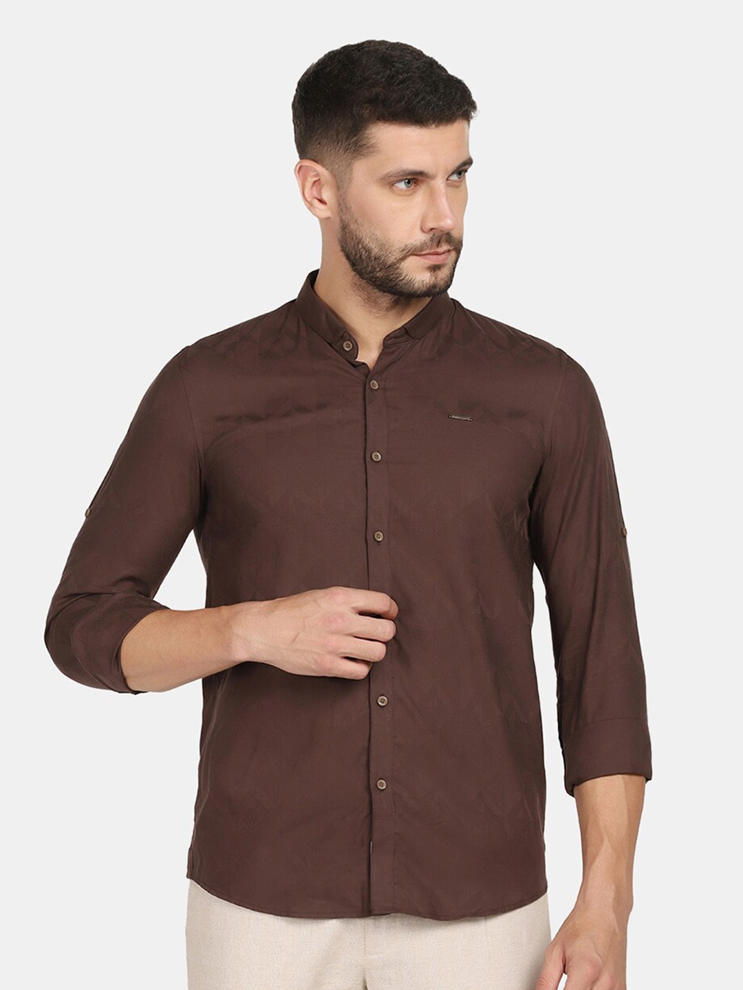 

Blackberrys Men Brown Slim Fit Printed Pure Cotton Casual Shirt