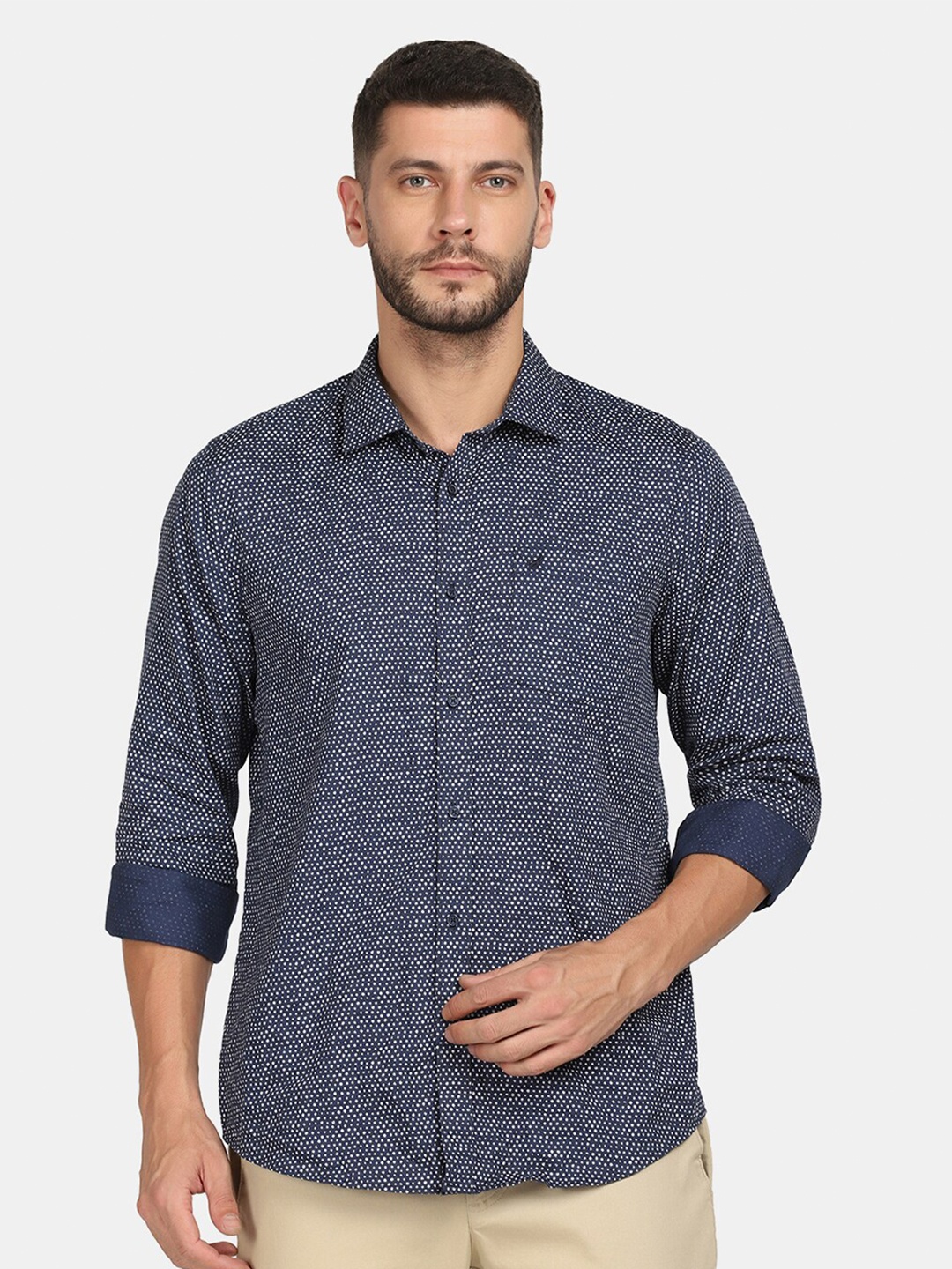 

Blackberrys Men Navy Blue Slim Fit Printed Pure Cotton Casual Shirt