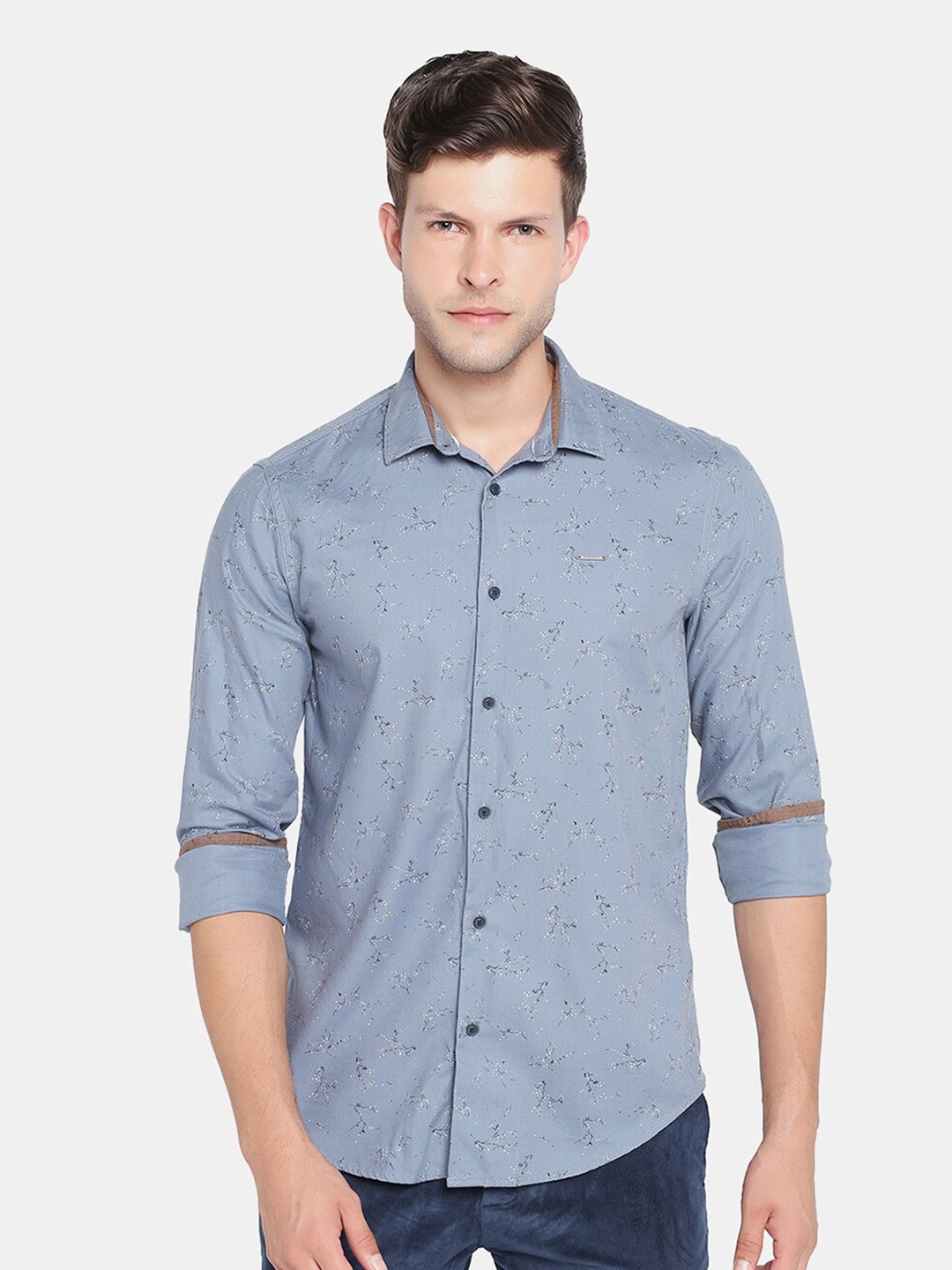 

Blackberrys Men Blue Slim Fit Floral Printed Pure Cotton Casual Shirt