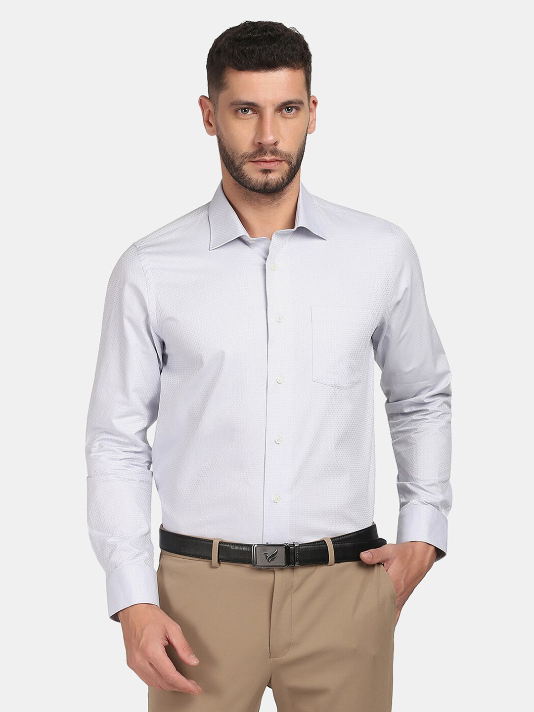 

Blackberrys Men Grey Slim Fit Printed Pure Cotton Formal Shirt