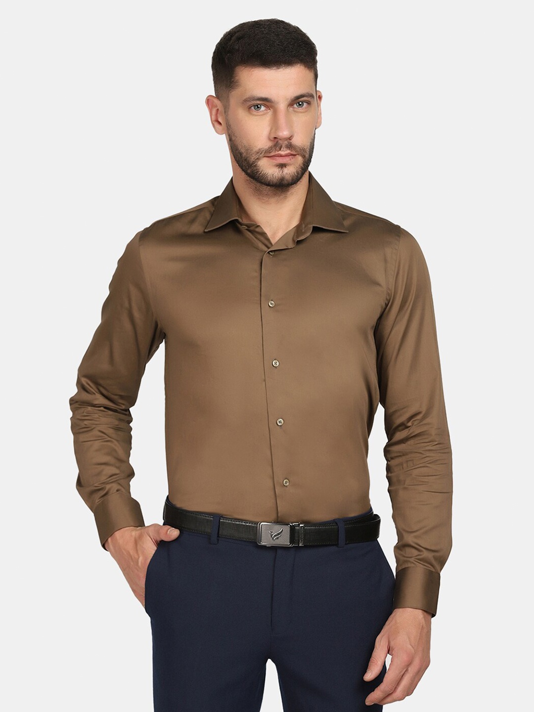 

Blackberrys Men Brown Slim Fit Pure Cotton Formal Shirt