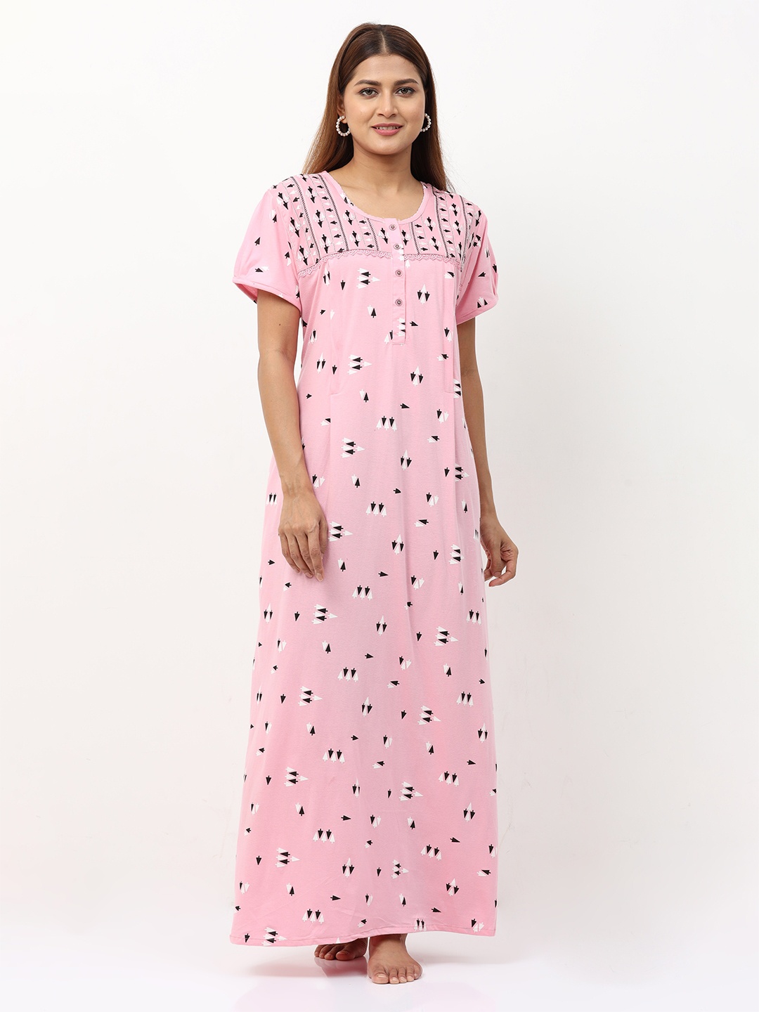 

9shines Label Pink Printed Maternity Maxi Nightdress