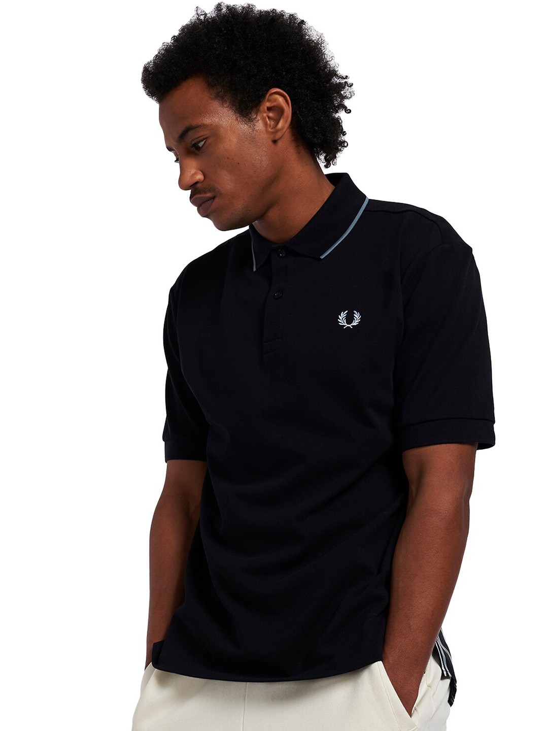 

Fred Perry Men Black Polo Collar Cotton T-shirt