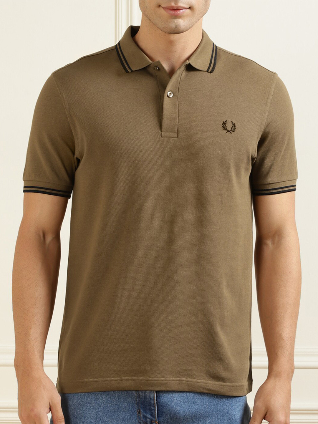 

Fred Perry Men Brown Polo Collar Cotton T-shirt