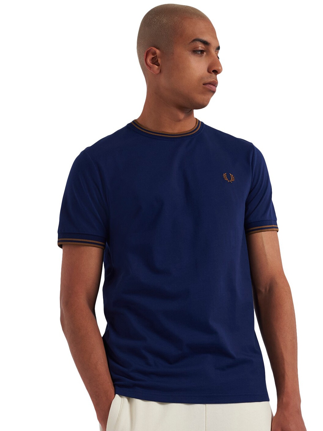 

Fred Perry Men Navy Blue Solid Cotton T-shirt