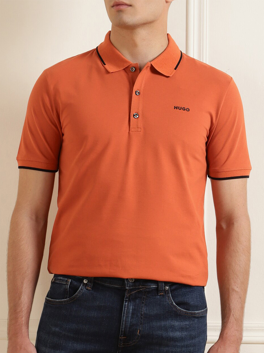 

HUGO Men Orange Polo Collar T-shirt