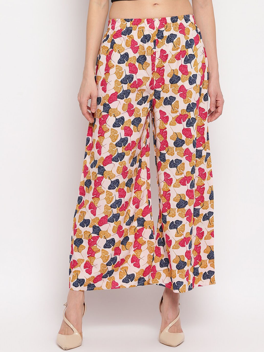

Aawari Women Blue Floral Printed High-Rise Trousers