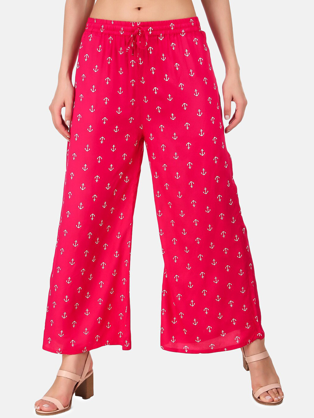 

Aawari Women Pink Printed High-Rise Trousers