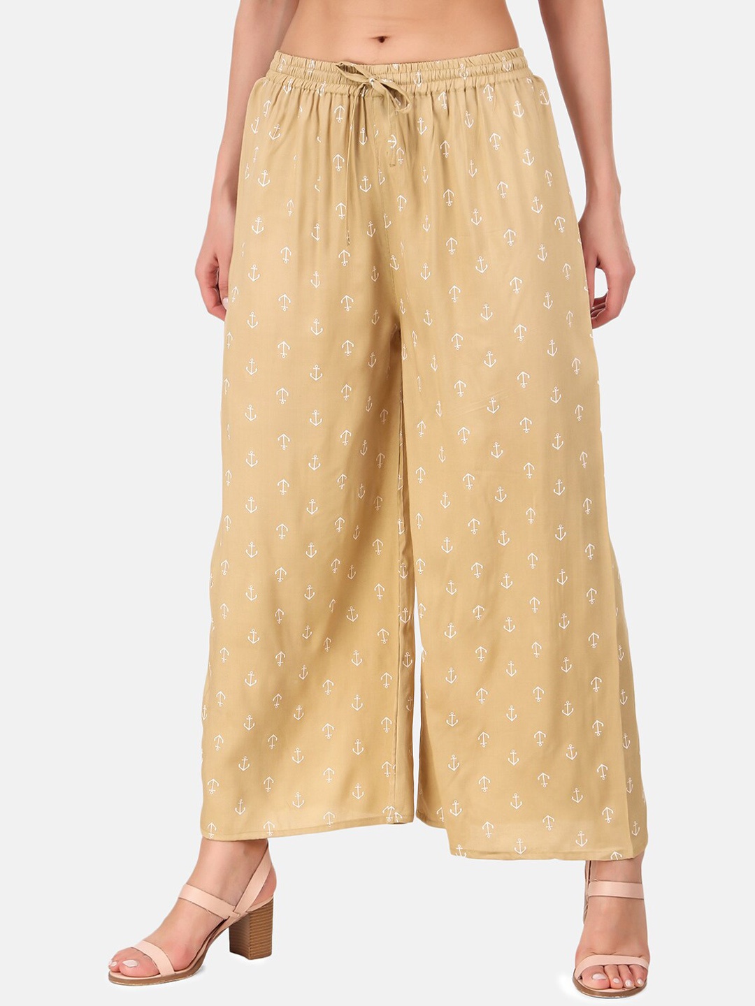

Aawari Women Beige Printed High-Rise Pleated Trousers