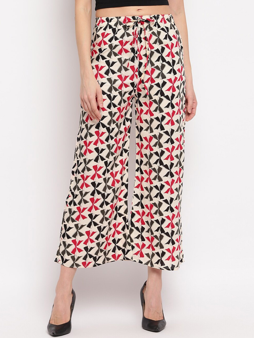 

Aawari Women Beige Printed High-Rise Trousers