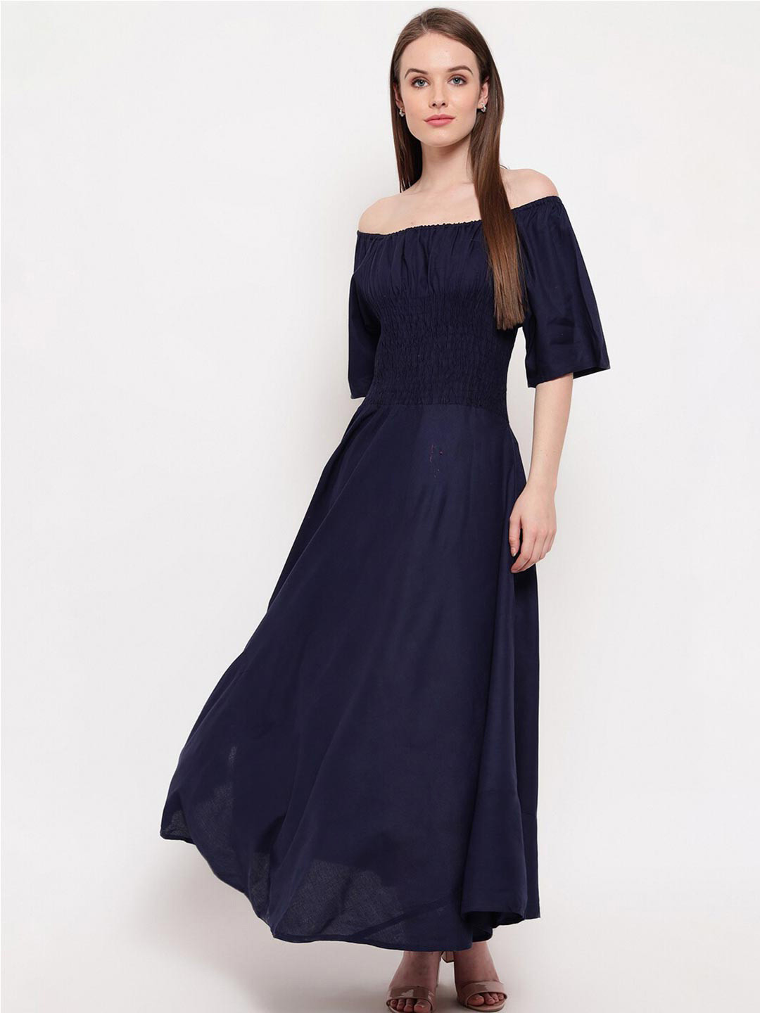

Aawari Women Navy Blue Off-Shoulder Maxi Dress