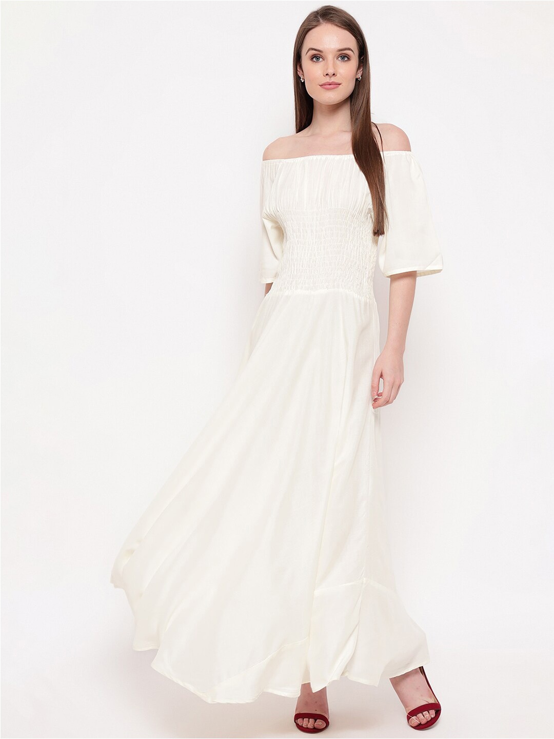 

Aawari Women Cream-Coloured Off-Shoulder Maxi Dress