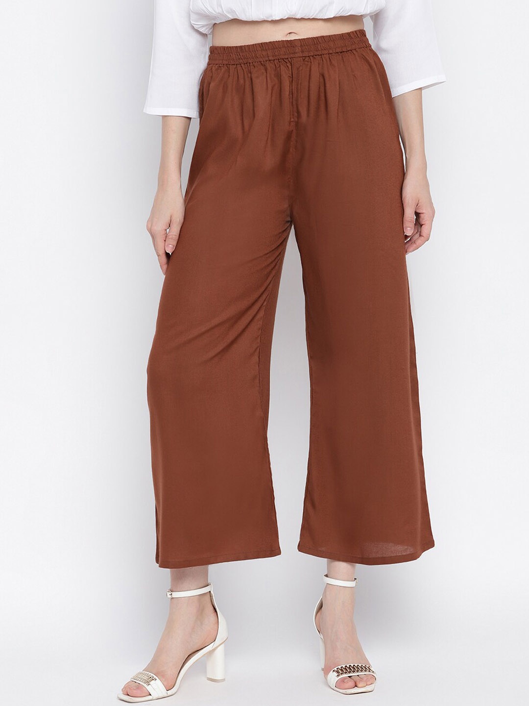 

Aawari Women Coffee Brown High-Rise Pleated Parallel Trousers