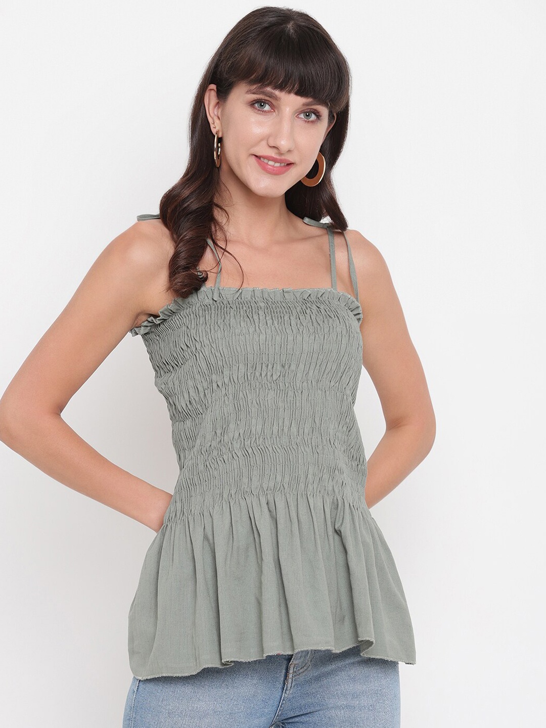 

Aawari Green Smocked Top