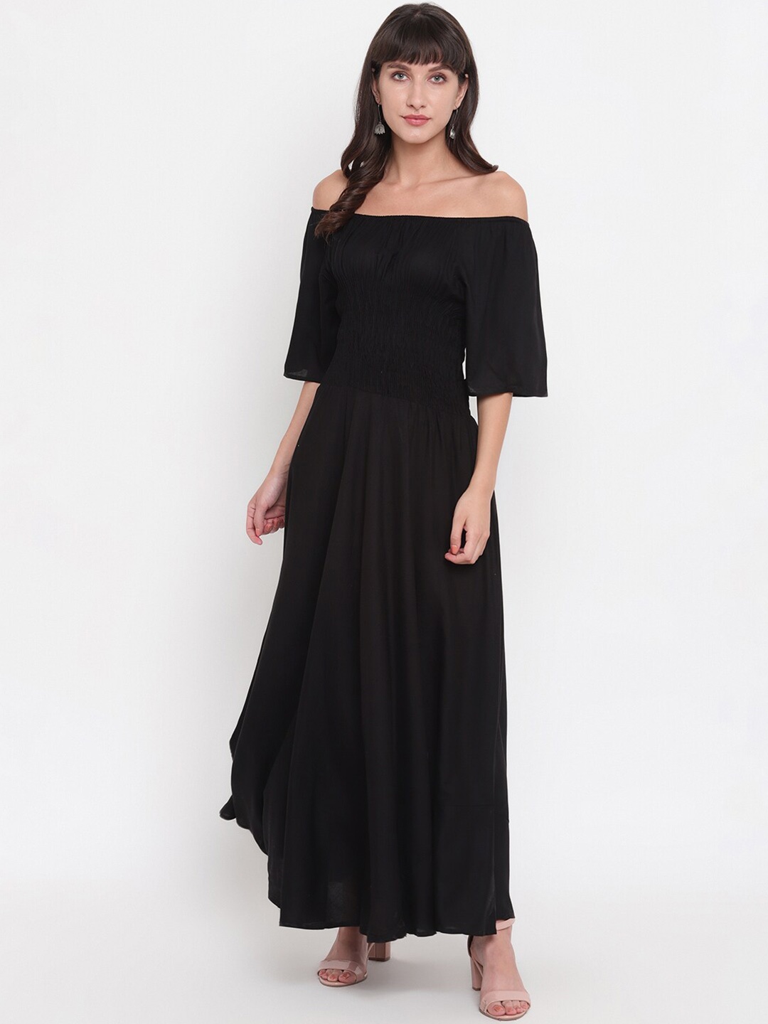 

Aawari Women Black Solid Off-Shoulder Maxi Dress