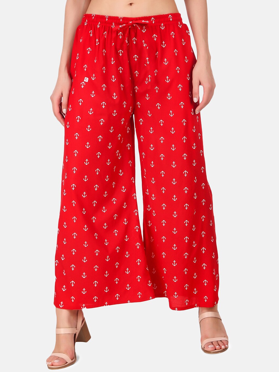 

Aawari Women Red Ethnic Motifs Printed High-Rise Pleated Trousers