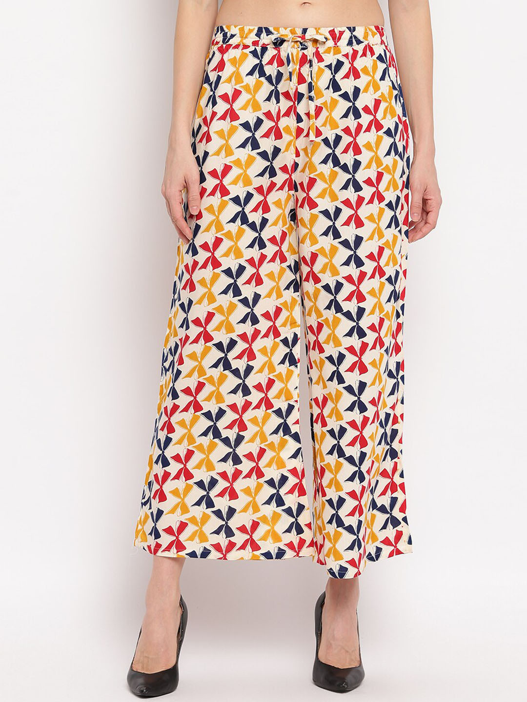 

Aawari Women Beige Floral Printed High-Rise Parallel Trousers