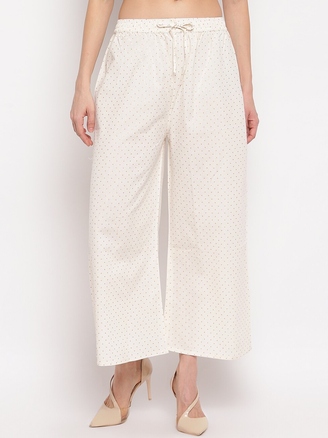 

Aawari Women White Printed High-Rise Trousers