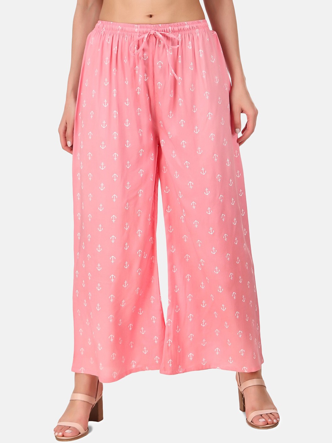 

Aawari Women Pink Ethnic Motifs Printed High-Rise Pleated Trousers
