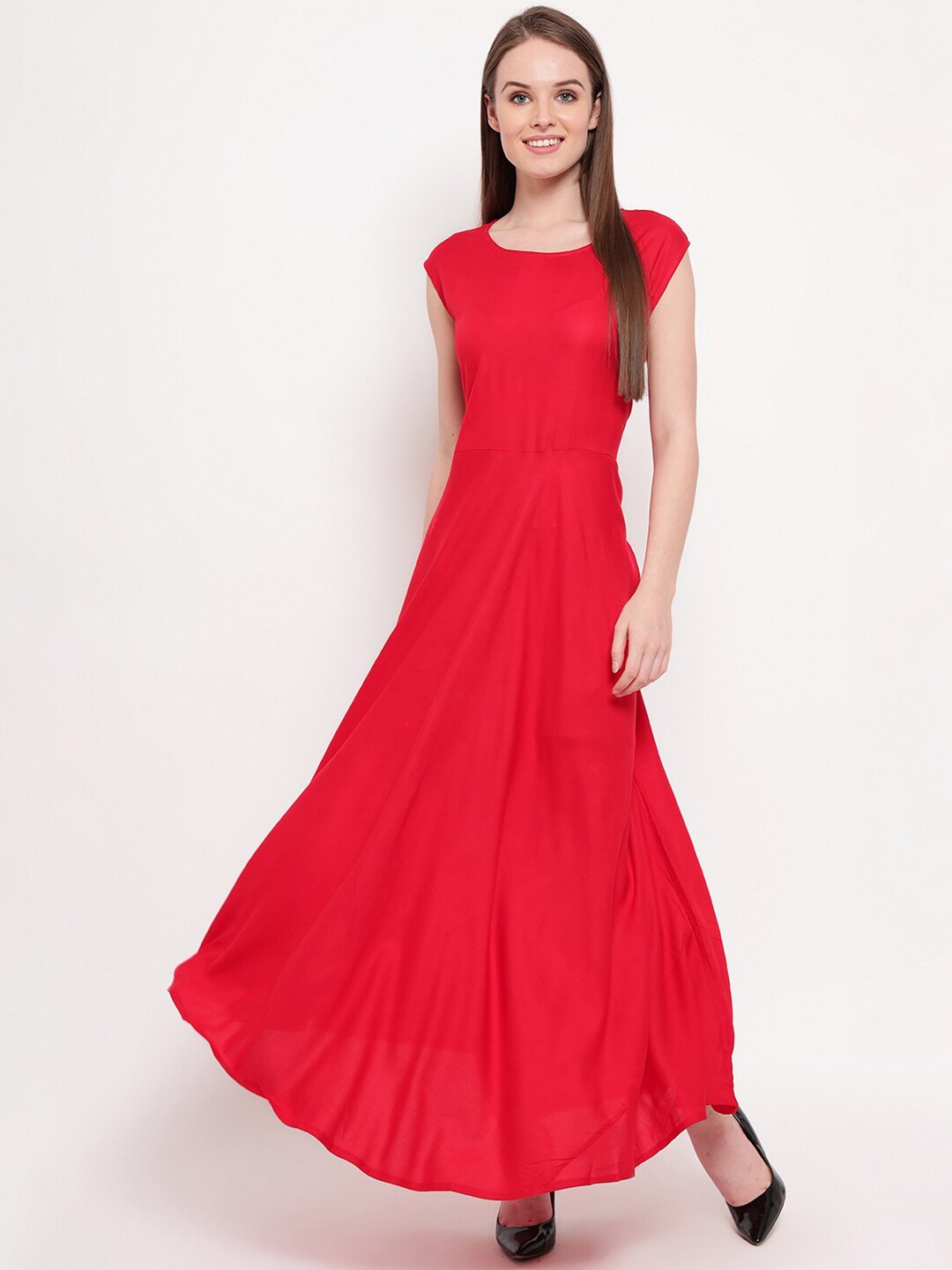 

Aawari Women Red Solid Maxi Gown Dress