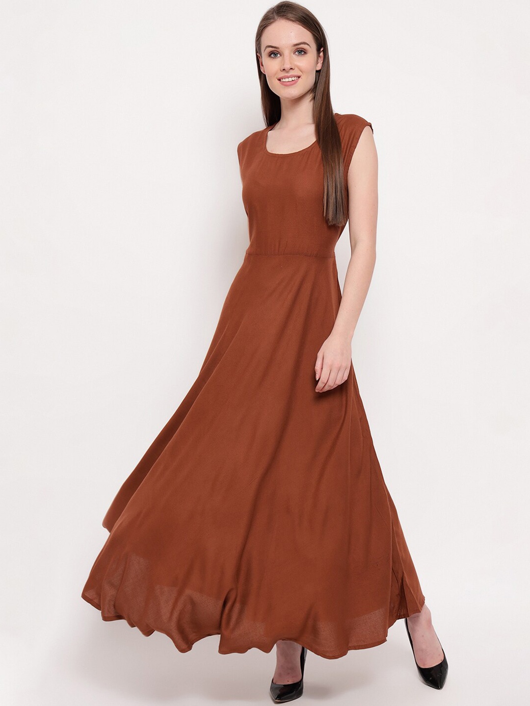 

Aawari Women Coffee Brown Solid Maxi Dress