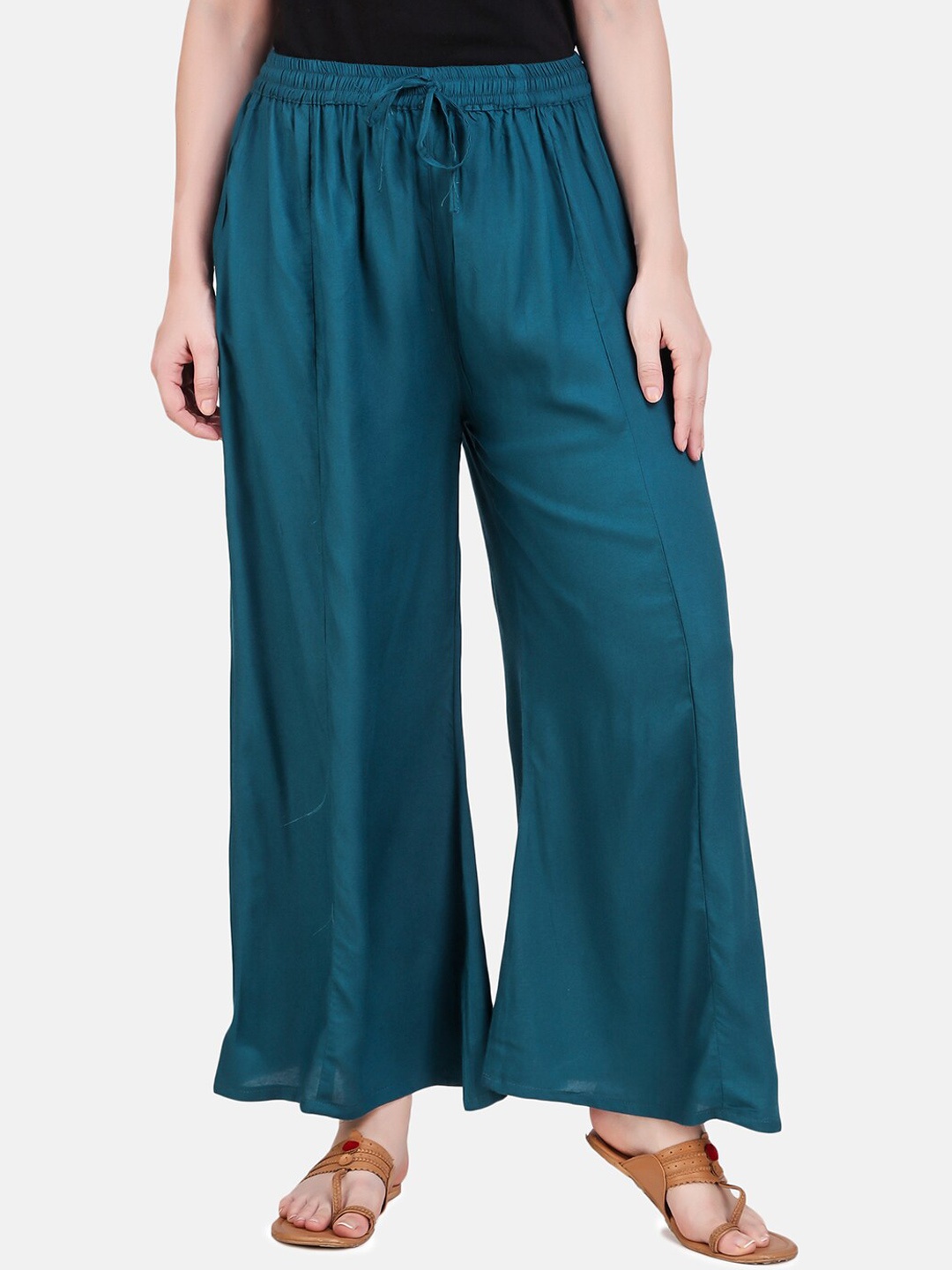 

Aawari Women Teal Blue High-Rise Parallel Trousers