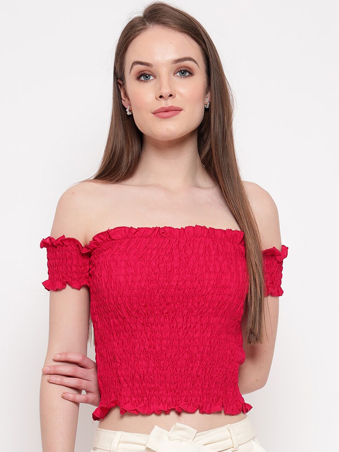 

Aawari Women Pink Off-Shoulder Bardot Top