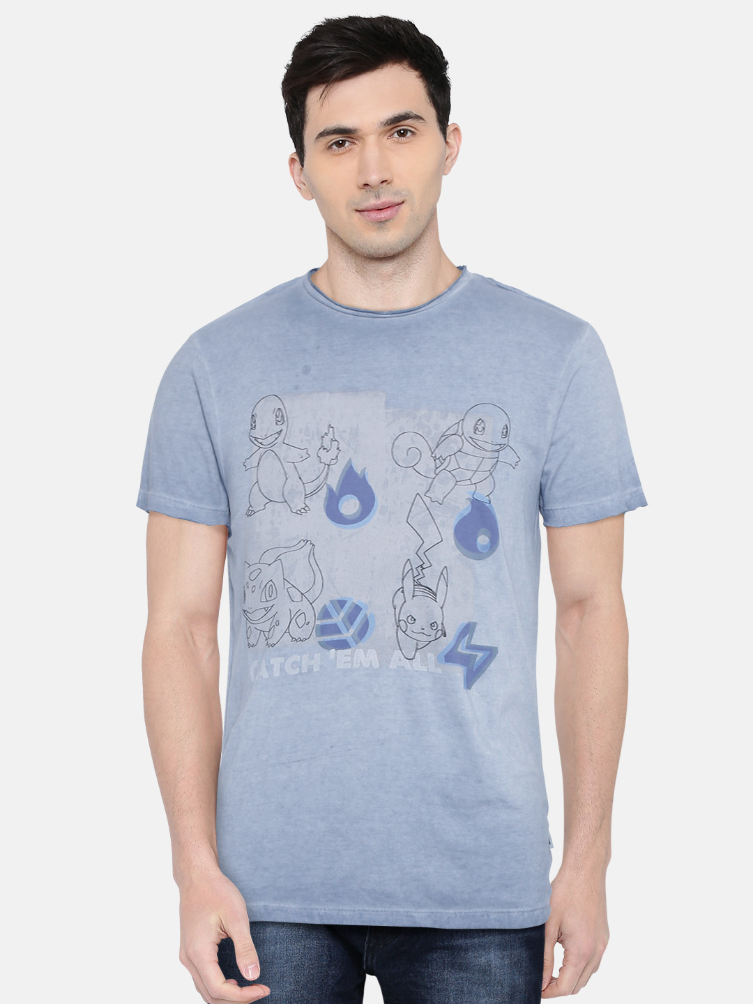 

Jack & Jones Men Blue Printed Round Neck T-shirt