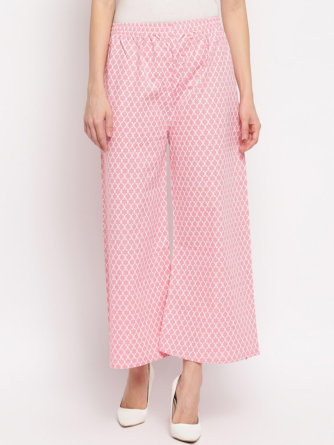 

Aawari Women Peach-Coloured Printed High-Rise Pleated Trousers