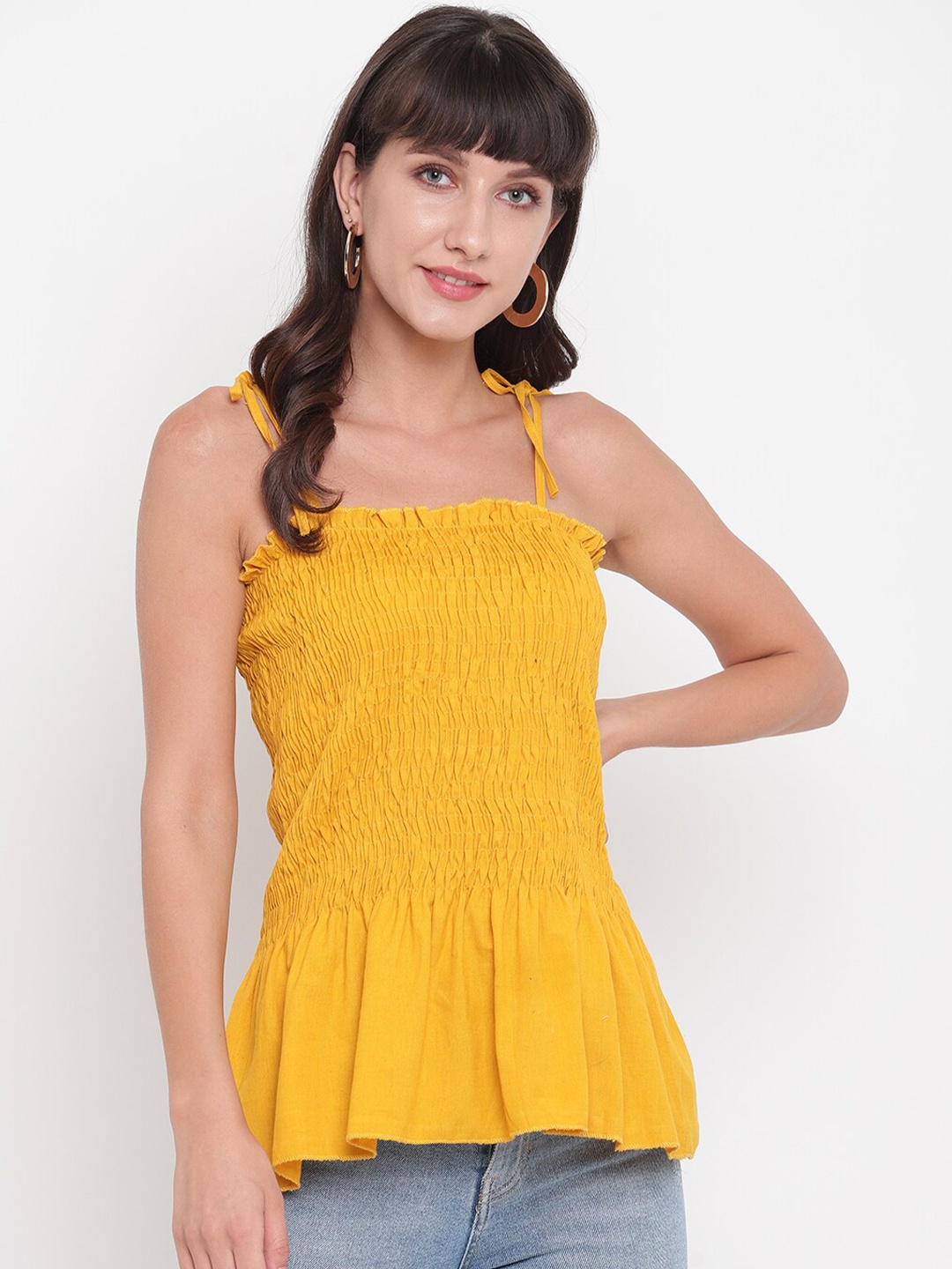 

Aawari Women Mustard Yellow Peplum Top