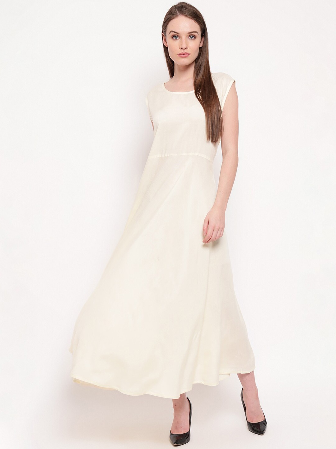 

Aawari Women Cream-Coloured Solid Gown Dress