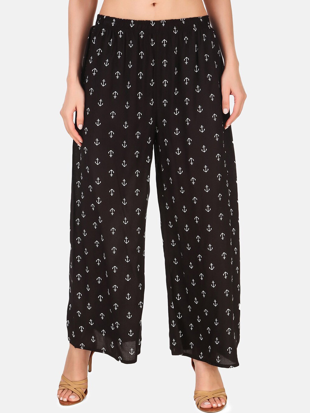 

Aawari Women Black Printed High-Rise Pleated Jodhpuris Trousers