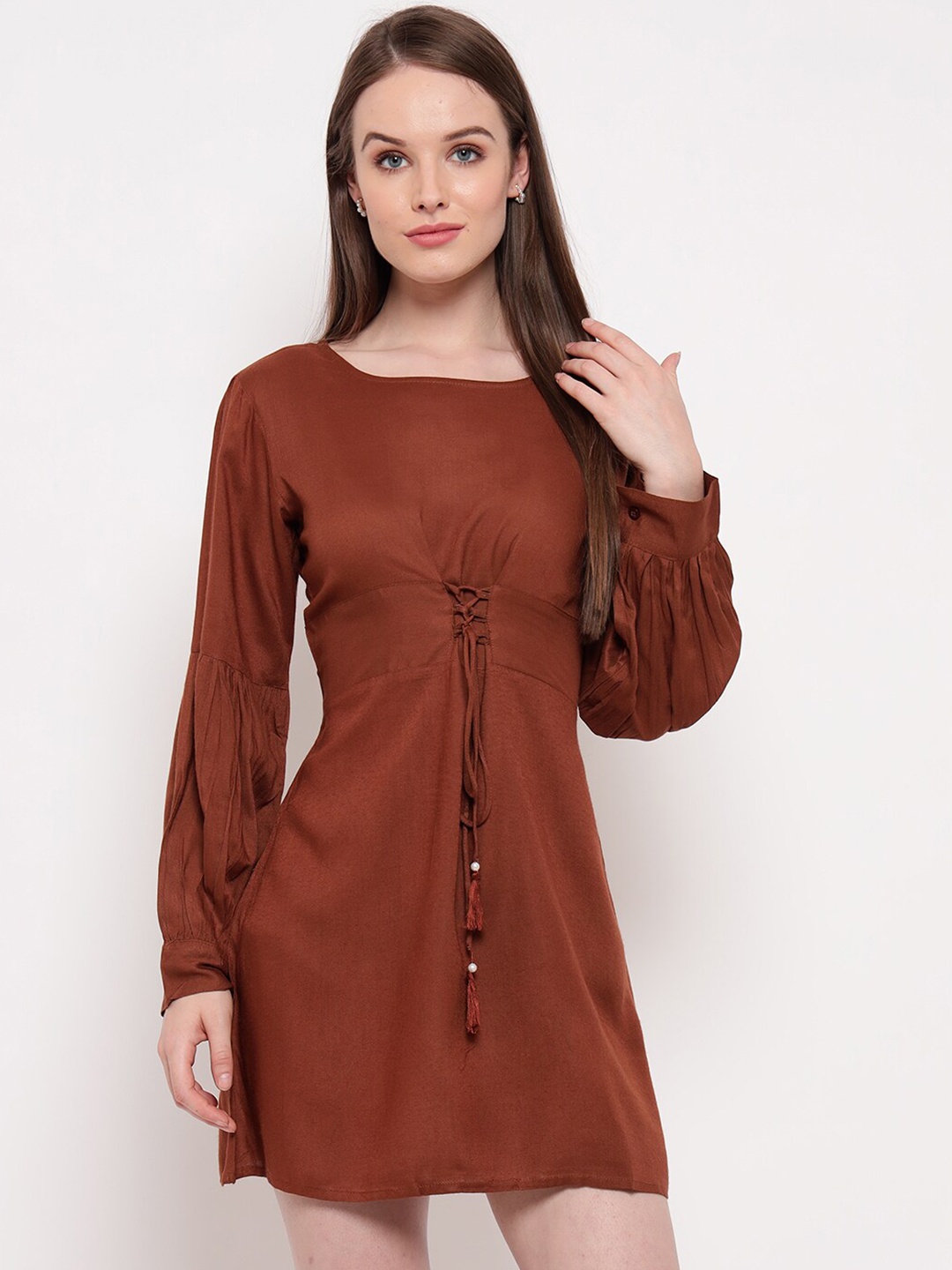 

Aawari Coffee Brown Empire Mini Dress