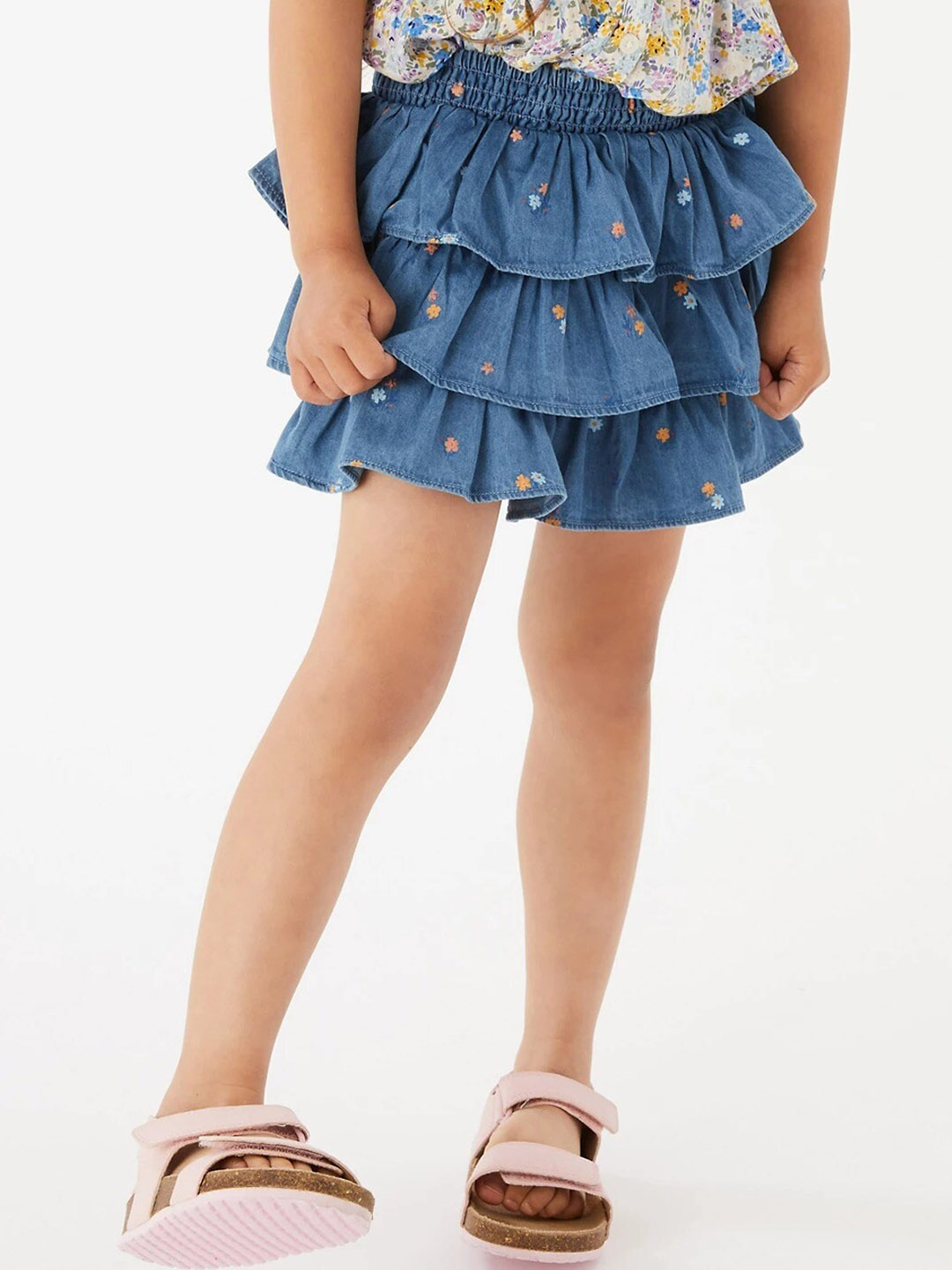 

Marks & Spencer Girls Blue Pure Cotton Denim Frilled Mini Skirt