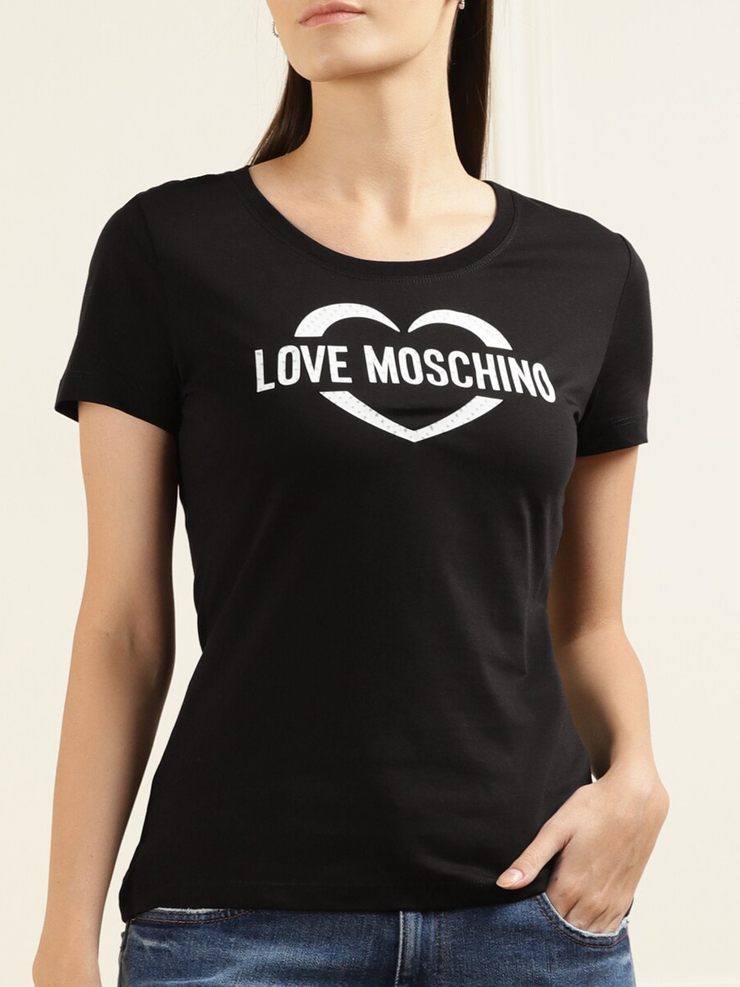 

LOVE MOSCHINO Women Black Typography T-shirt