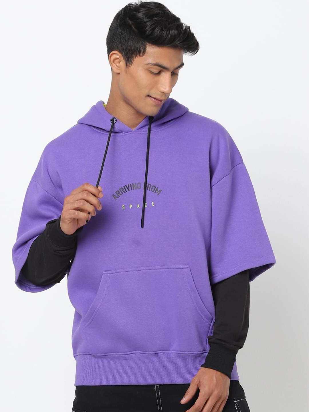 

Bewakoof Men Purple Layered Sleeve Oversized Hooded Sweatshirt