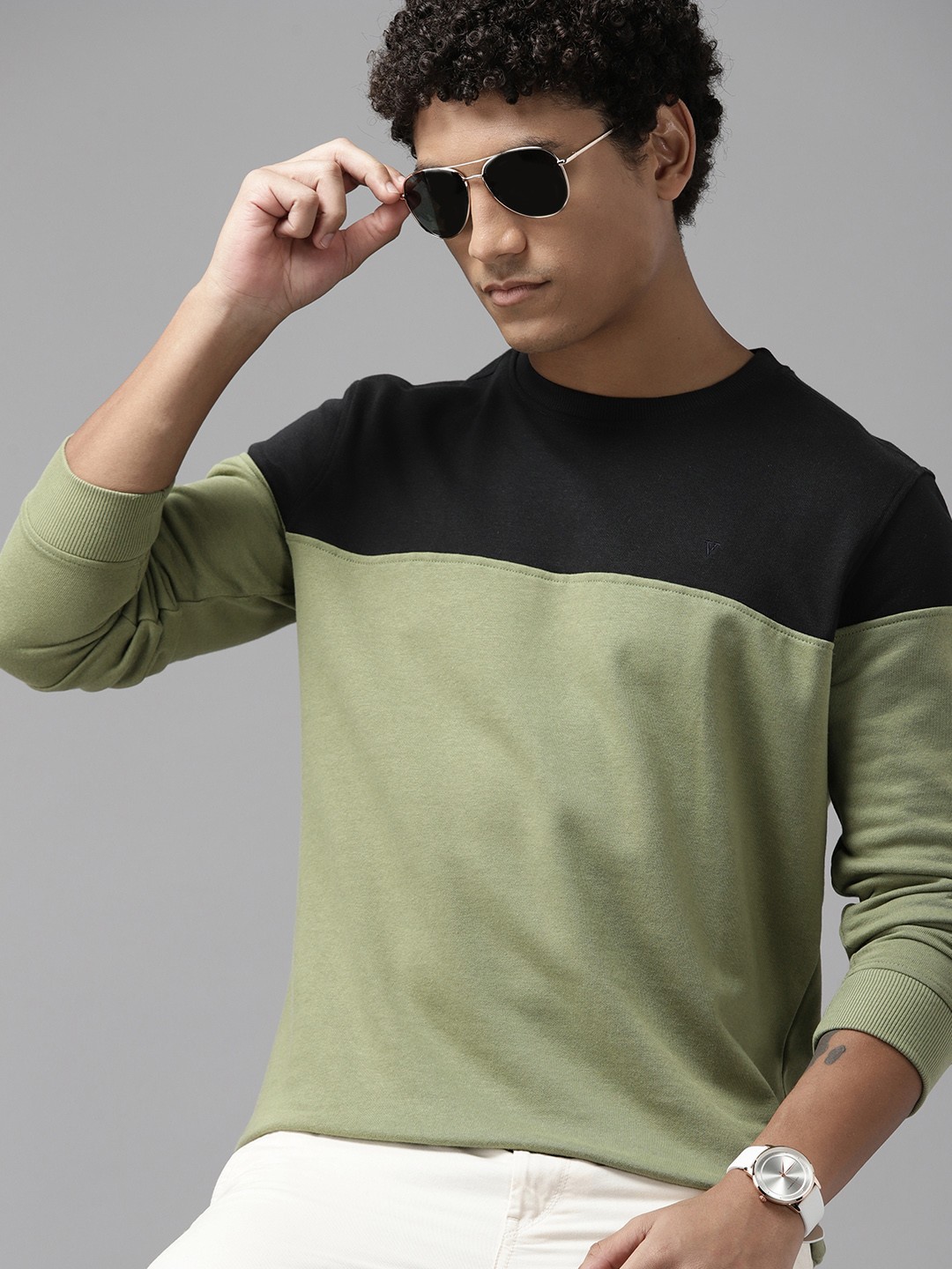 

Van Heusen Men Black & Green Colourblocked Sweatshirt