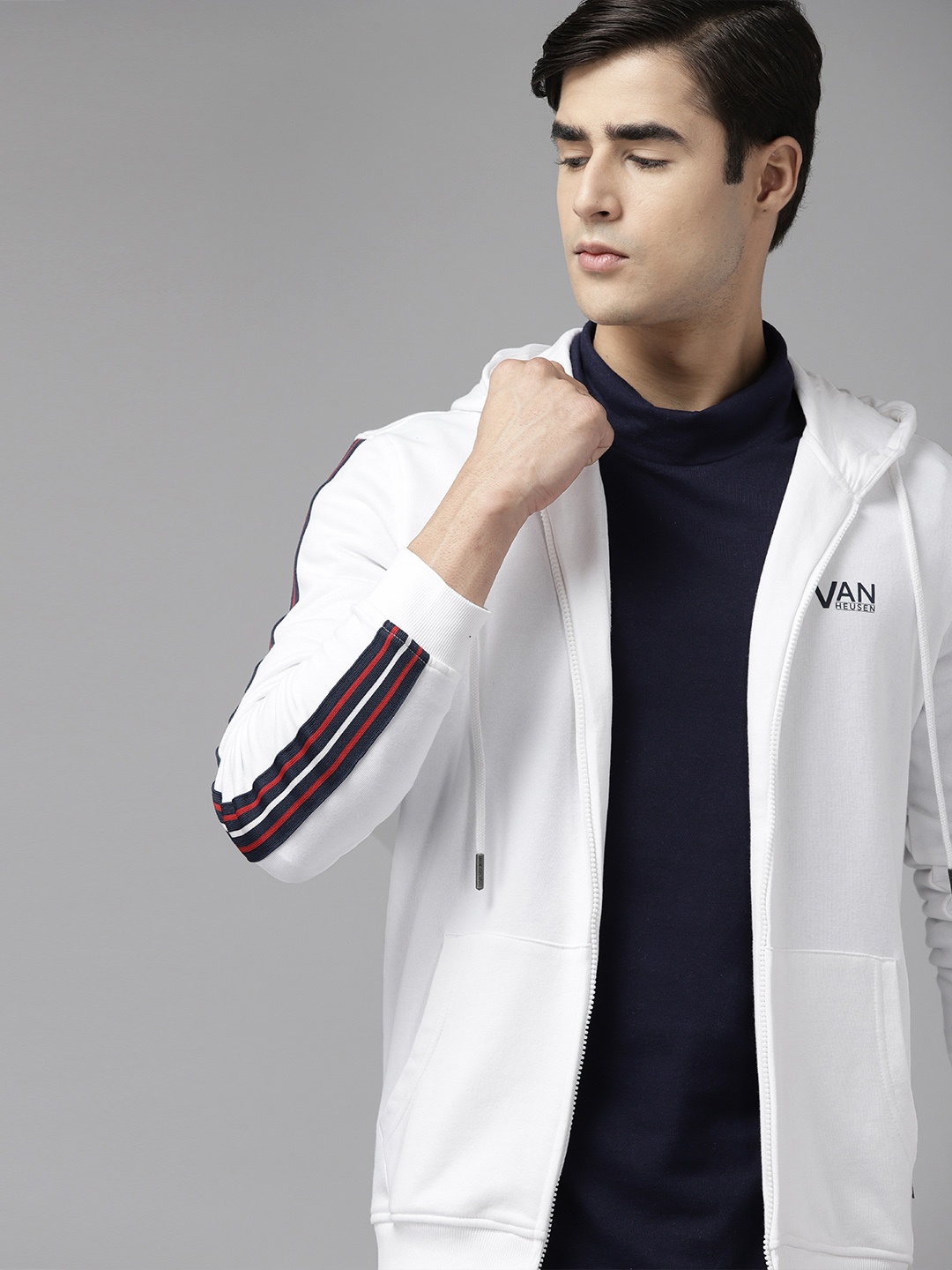 

Van Heusen Men White Solid Hooded Sweatshirt