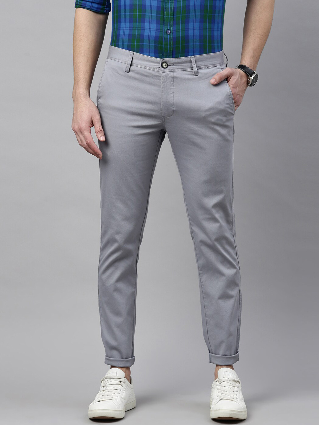 

Chennis Men Grey Slim Fit Cotton Trousers