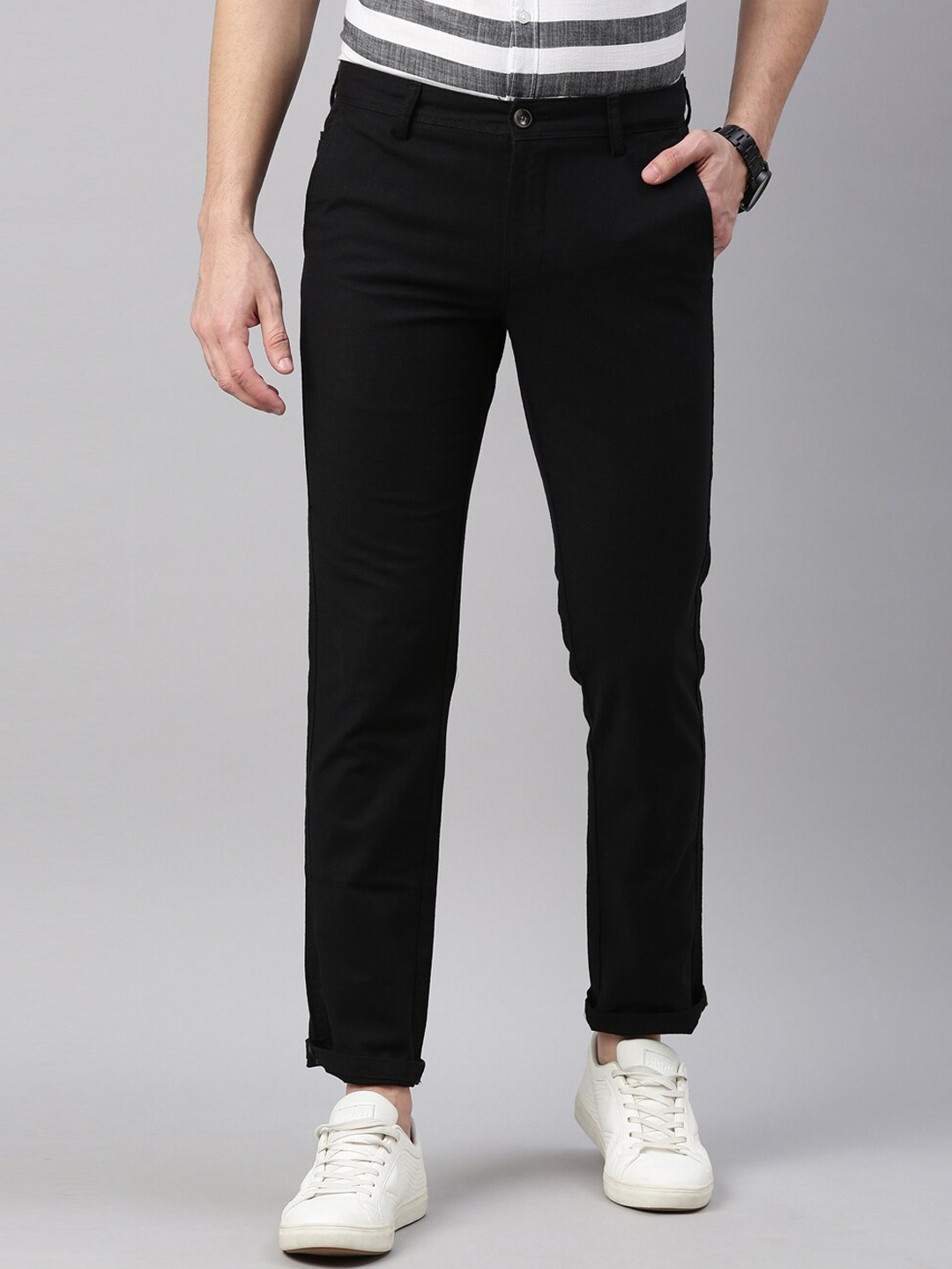 

Chennis Men Black Slim Fit Cotton Trousers