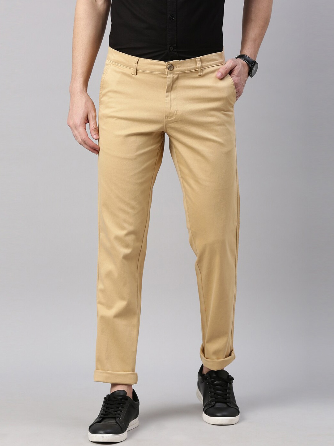 

Chennis Men Beige Slim Fit Cotton Trousers