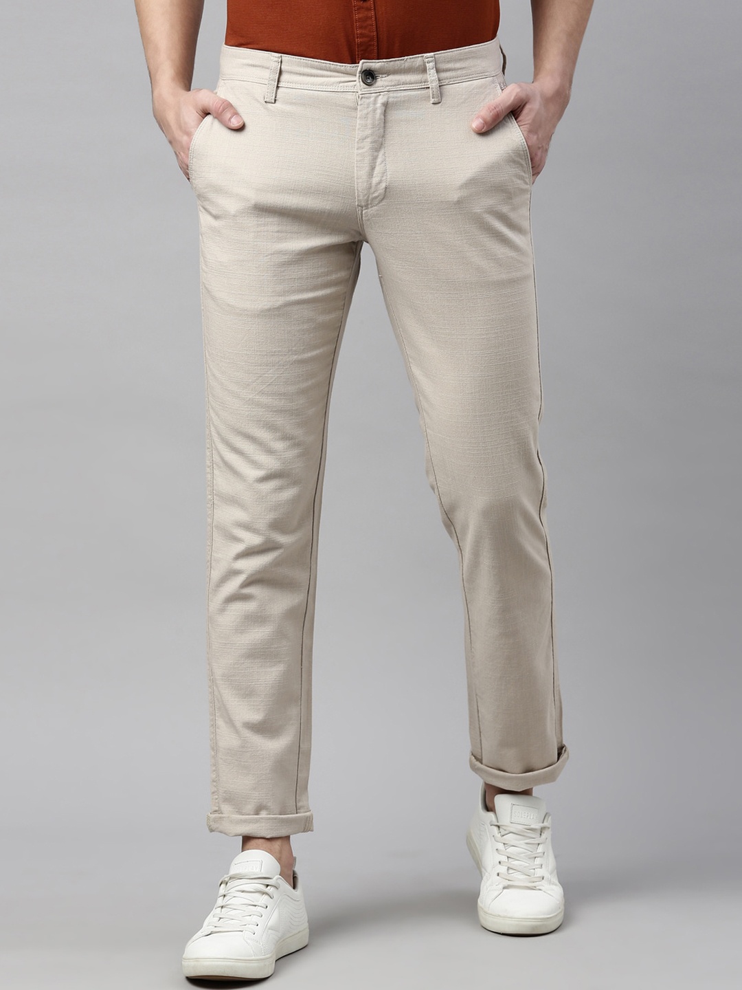 

Chennis Men Off White Slim Fit Cotton Trousers